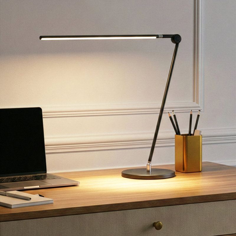 Libra 20" Industrial Black LED Desk Lamp, Adjustable Shade, USB-C Port, and Touch Button Dimming, Black