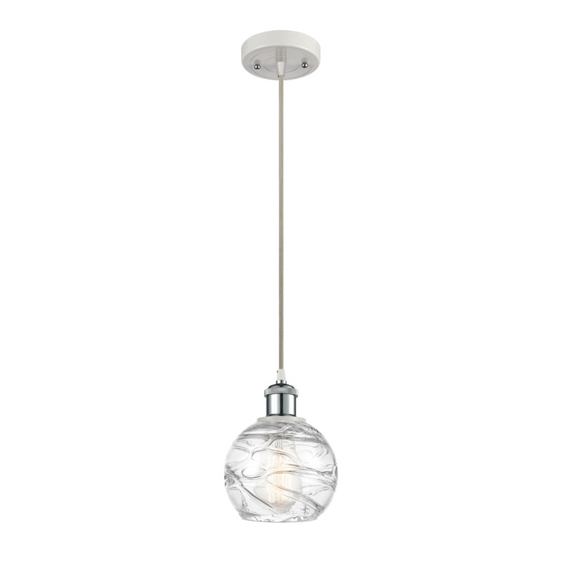 Luminaire suspendu sphère 1 lumière Aanya, Ampoule non incluse, Blanc et chrome poli