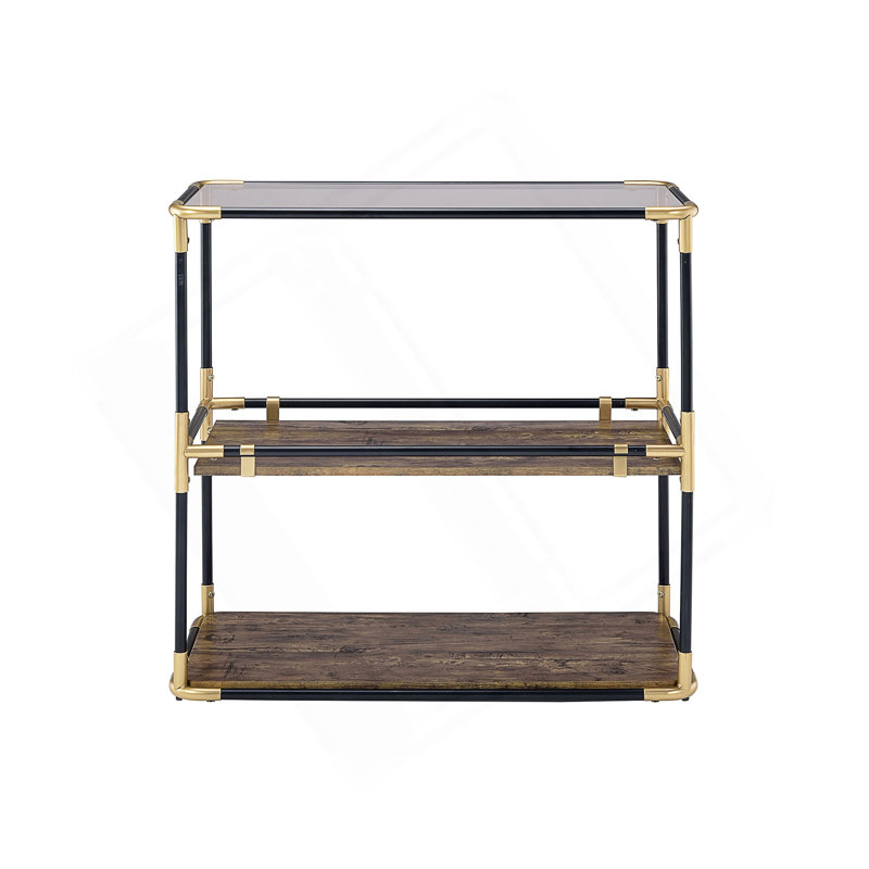 Plateau en verre fumé Heleris et console à finition noire et dorée