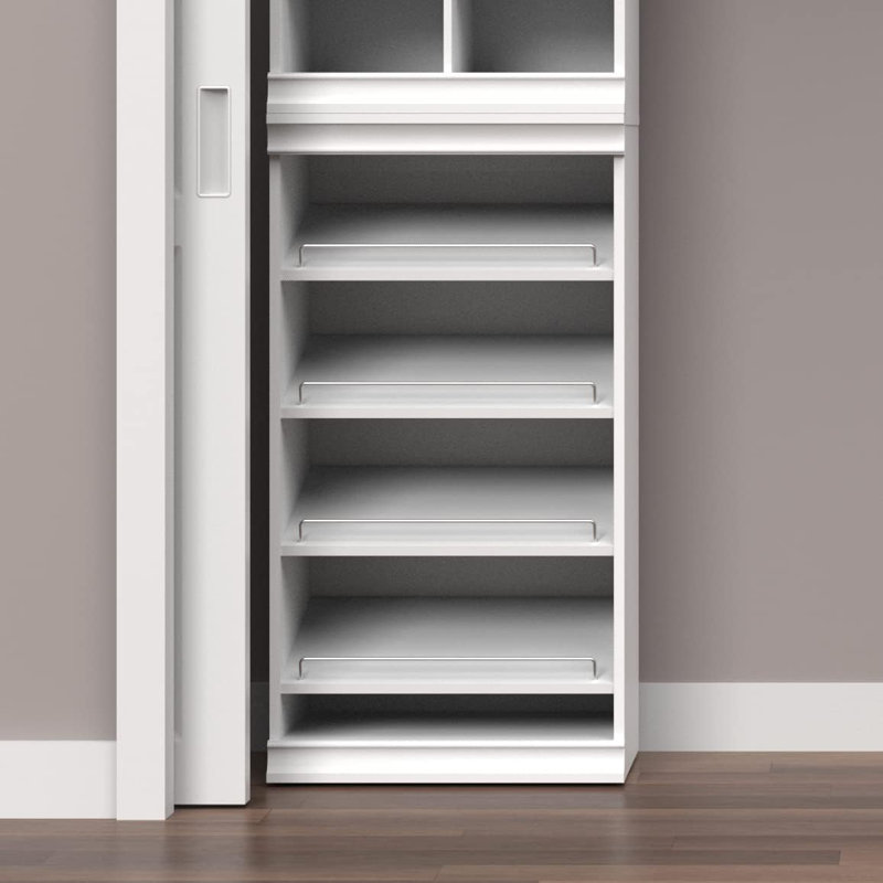 Modular Stackable Shoe Shelf Unit With Adjustable Angled Shelves And Decorative Trim For Closet Organization
