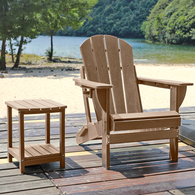 Outdoor Adirondack Chair and Side Table Set with Cup Holder, Weather-Resistant HDPE Construction(Set of 2) by Highland Dunes