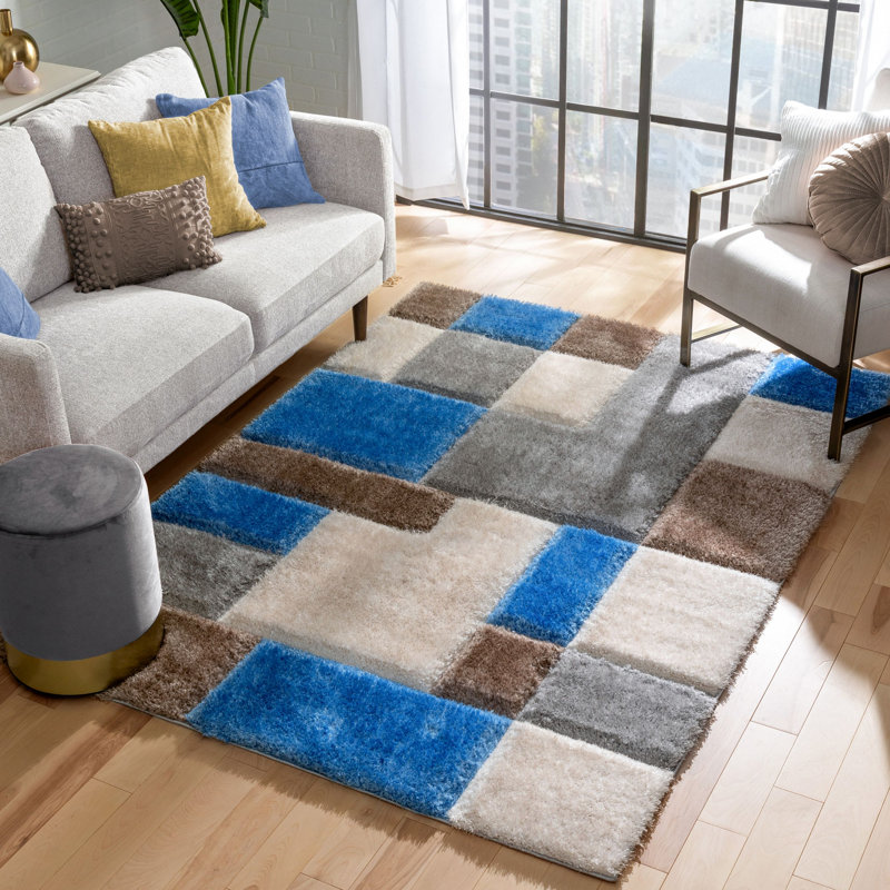 Tapis géométrique beige / bleu Cobina, Rectangle 7'10" x 9'10"