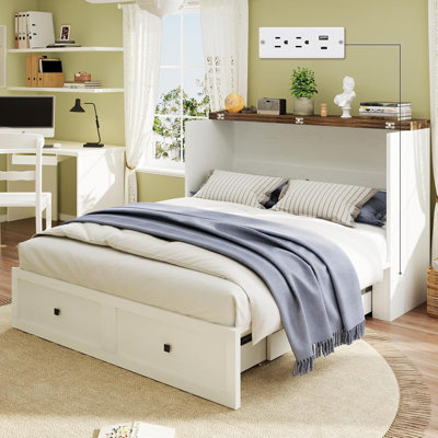 Lit escamotable avec station de charge et armoire escamotable robuste avec rangement pour le salon