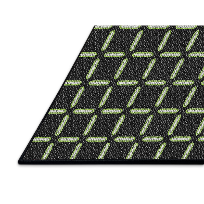 Tapis noir/vert tissé à la machine, Rectangle 5 pi x 7 pi