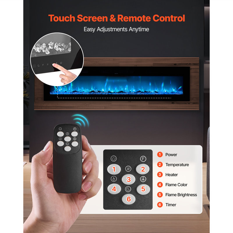 Electric Fireplace Wall Mounted Recessed with Remote Control 1500W, 16.2" H x 72" W x 4.13" D