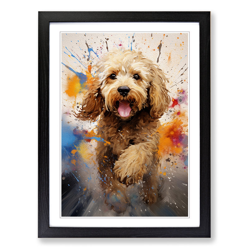Cockapoo Action - Framed Print, 34cm H x 25cm W x 2cm D, Black Framed