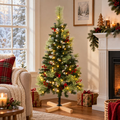 4' Pre-Lit Snow-Dusted Artificial Christmas Tree with 100 Warm White LEDs