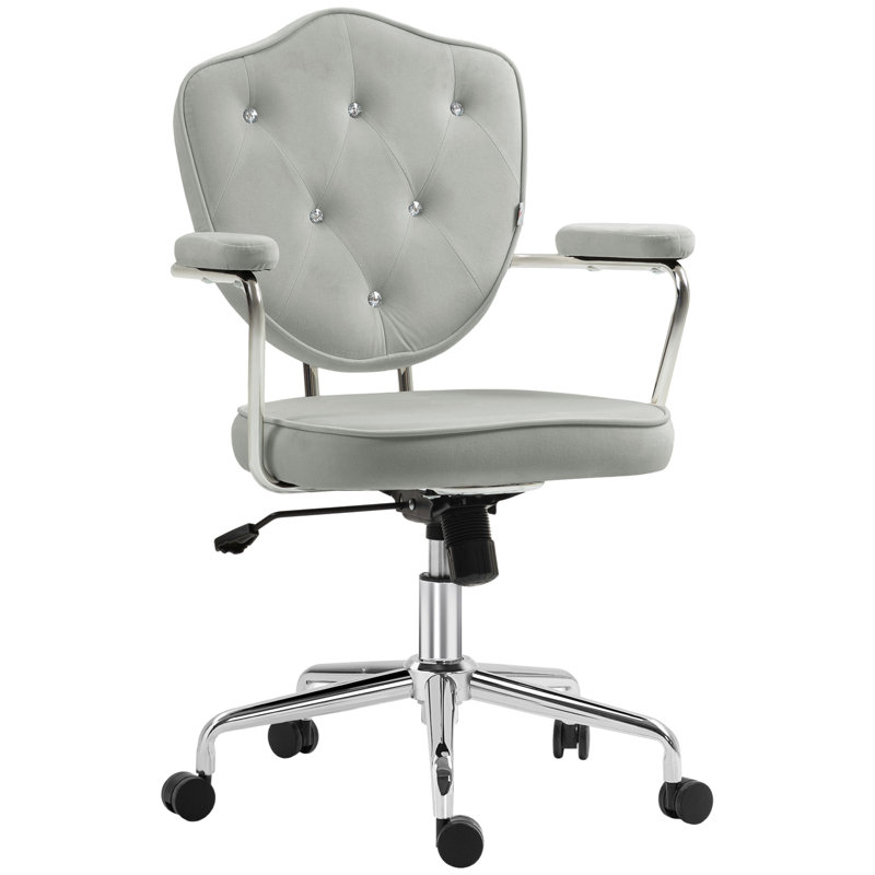HOMCOM Cute Home Office Chair, Velvet, Gray, Silver