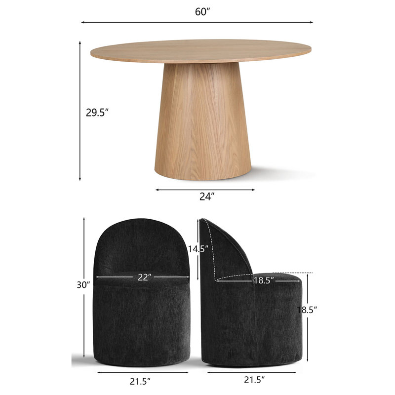 6 - Person Dining Table Sets With Round Table & 6 Upholstered Chairs, Black, Natural