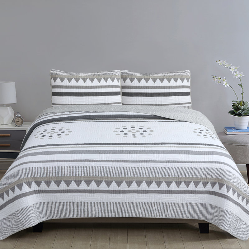 Gray and White Reversible Microfiber Twin Quilt Set