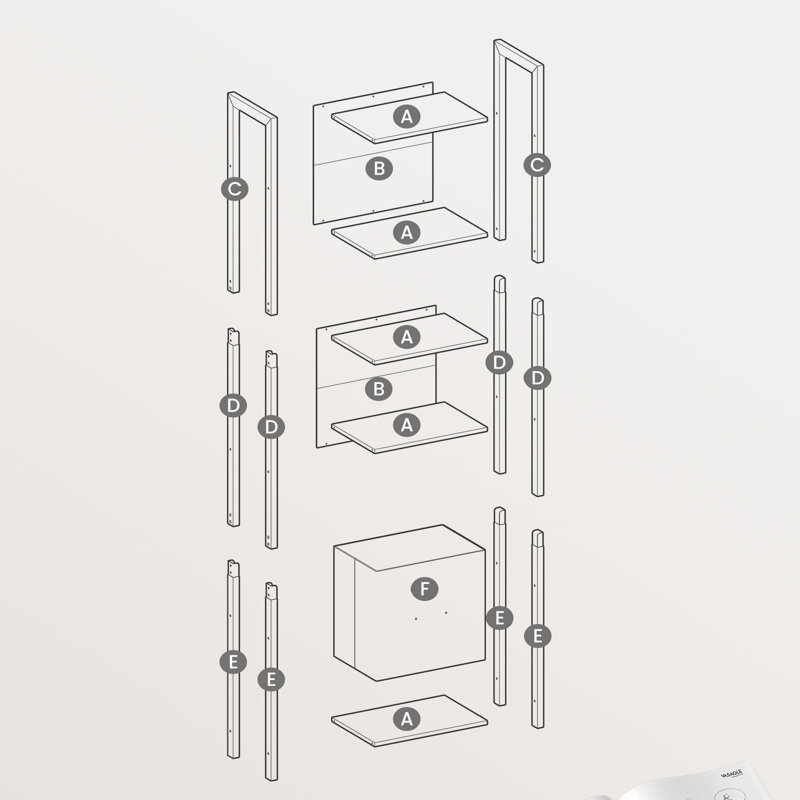 Bibliothèque en acier Crave H 65,4 ", (5 tablettes) H 65 po x l 15,7 po x P 9,4 po