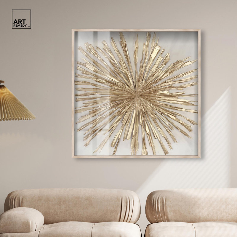 Golden Zenith Shadowbox Print Elegant Nature Art by Art Remedy, 41" H x 41" W, Cream
