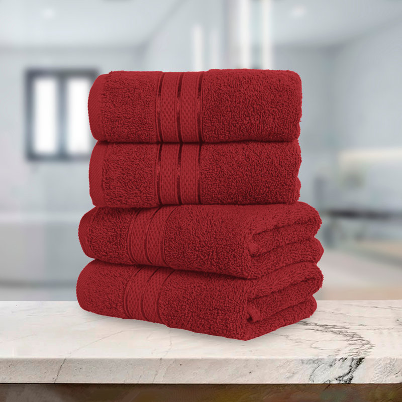 Elegant Comfort 100% Turkish Cotton 4-Piece Towel Set – Ultra Soft, Highly Absorbent, Quick Dry Bathroom Towels, Burgundy