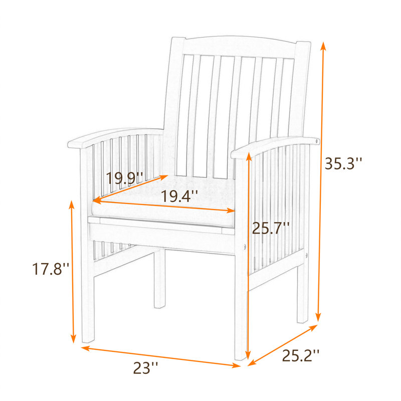 Ensemble de 2 chaises de salle à manger d'extérieur en bois avec coussins résistants à l'eau et structure durable, Beige