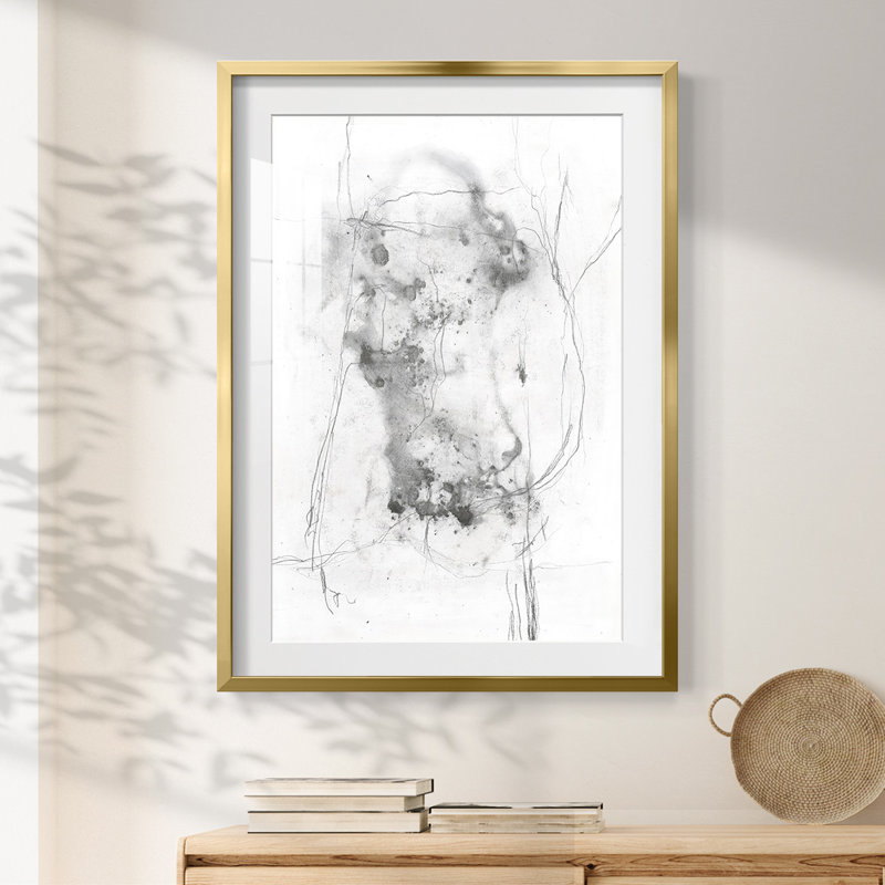 Graphite abstrait IV - impression encadrée, H 25,5 po x l 17,5 po, Doré
