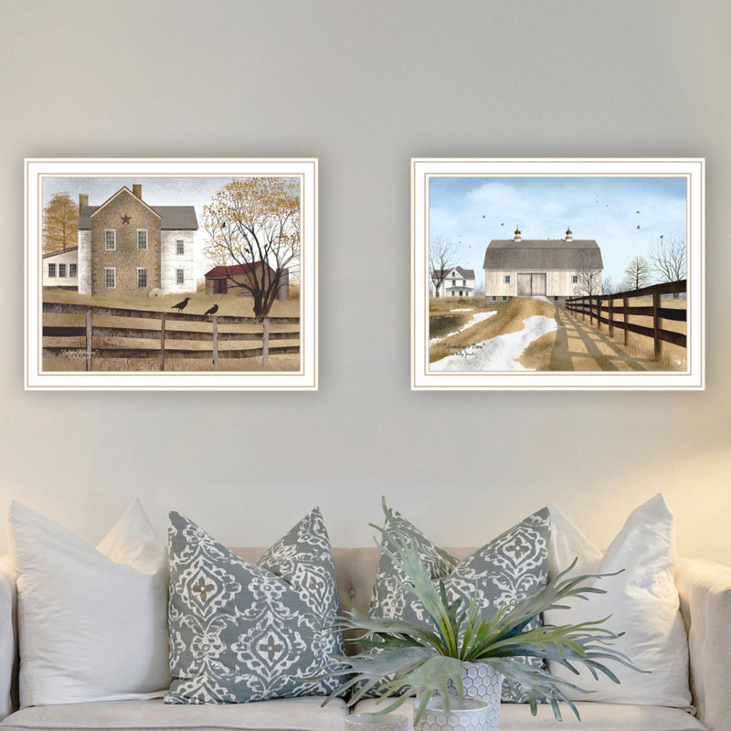 «Trendy Decor 4U», 2 pièces Vignette Grandpa's Barn, Autumn Af après-midi, art mural encadré blanc pour le salon, impression d'art mural de campagne pour la décoration intérieure, art mural de chambre à coucher par Billy Jacobs
