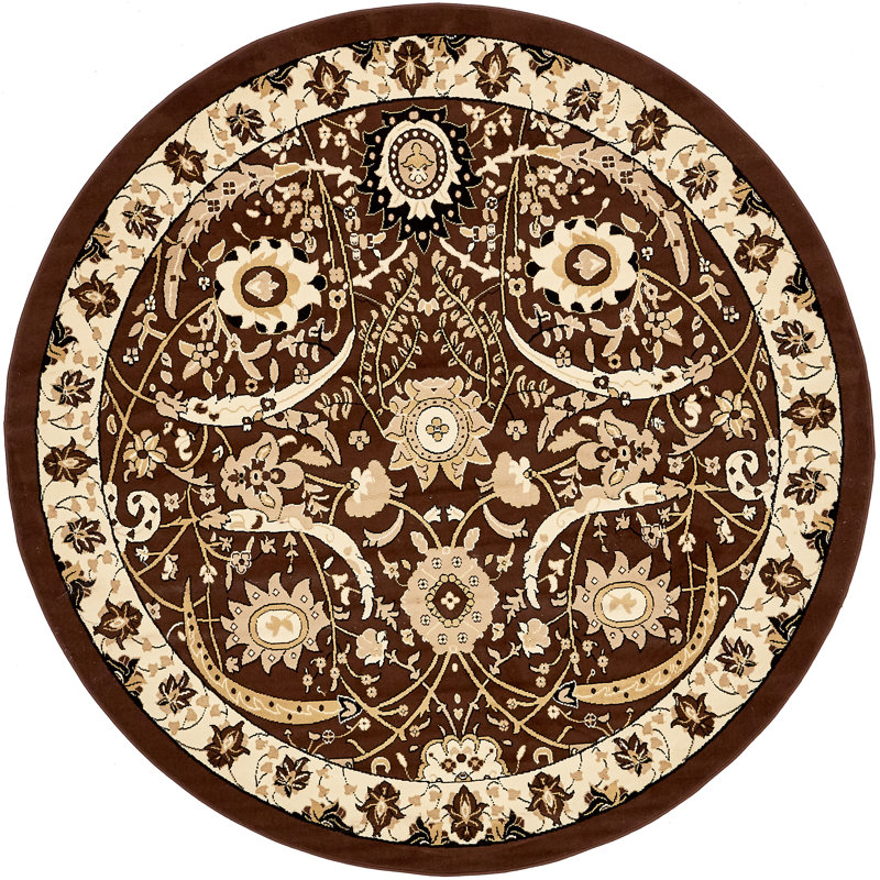 Tapis brun à motif floral Britannia, Rond 8 pi