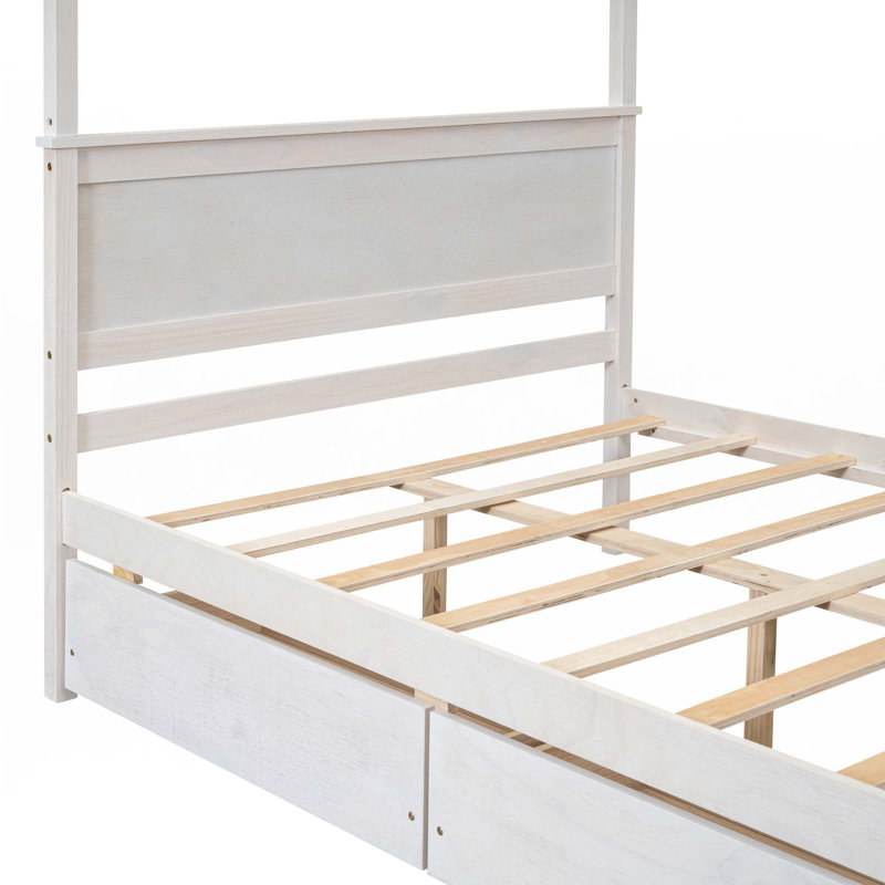 Lit plateforme à baldaquin en bois avec 2 tiroirs