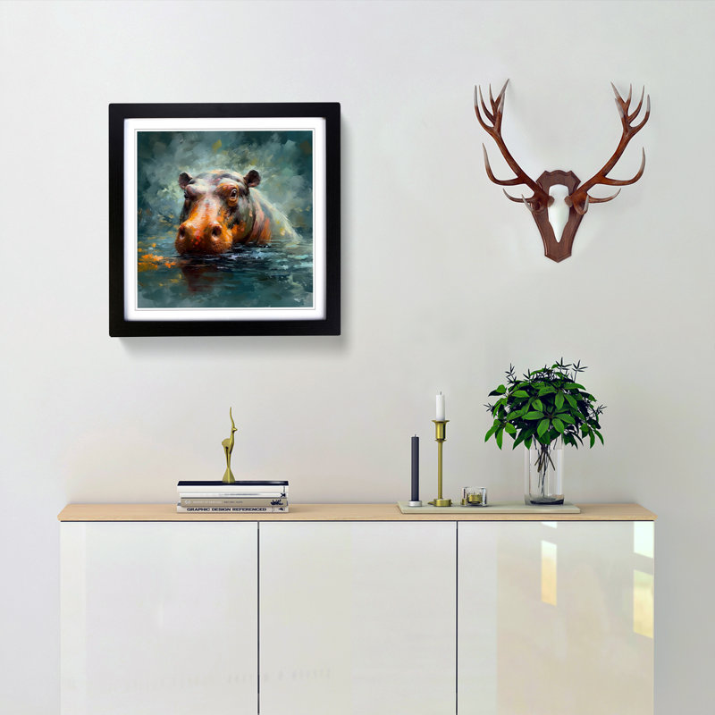 Hippo Impressionism No.1 - Framed Print, Black