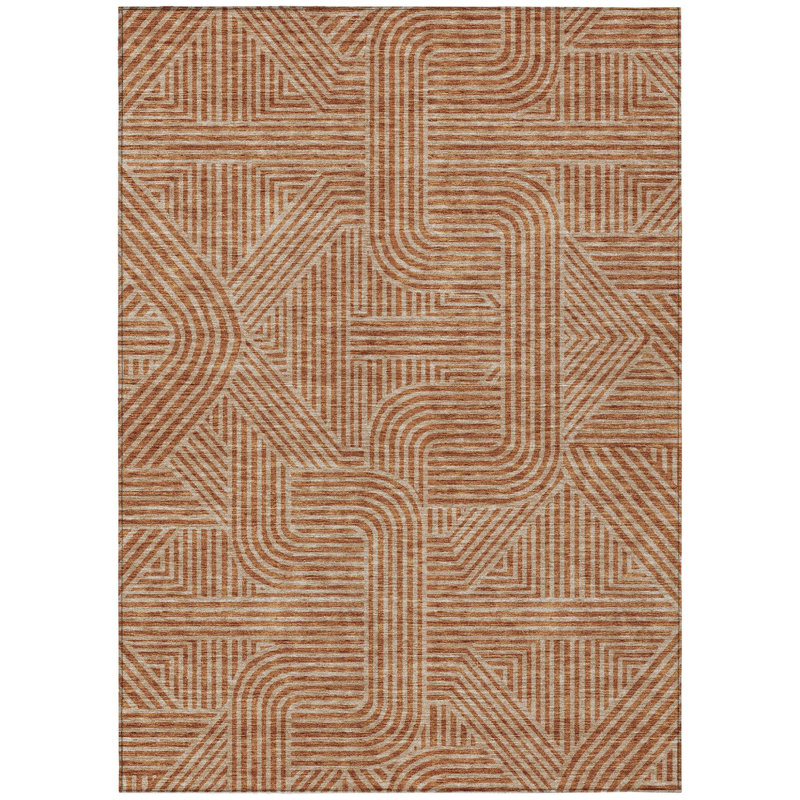 Tapis extérieur lavable abstrait 9 pi x 12 pi en terre cuite