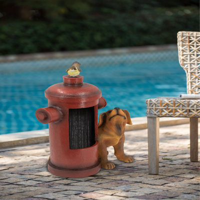 Fontaine à fontaine rouge 16,2 x 11 x 26,8 po avec décorations pour chien et oiseau, fontaine d'extérieur avec lumière et pompe