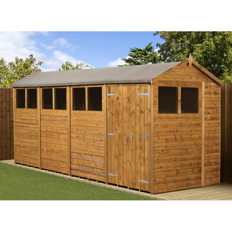 Modular Apex Garden Shed  16X6 With Windows Double Door