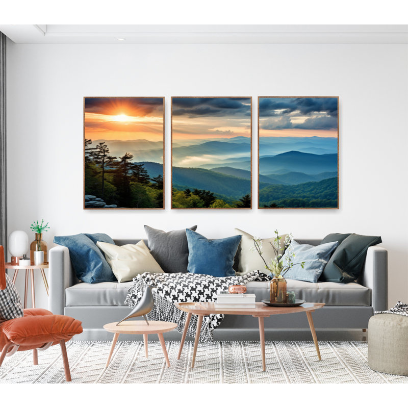 Blue Ridge Mountains, National Park Set of 3 Posters, Canvas Wall Art, Wrapped Canvas, 36" H x 72" W x 1.5" D