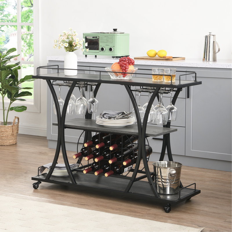 Chariot-bar avec porte-bouteilles en verre trempé