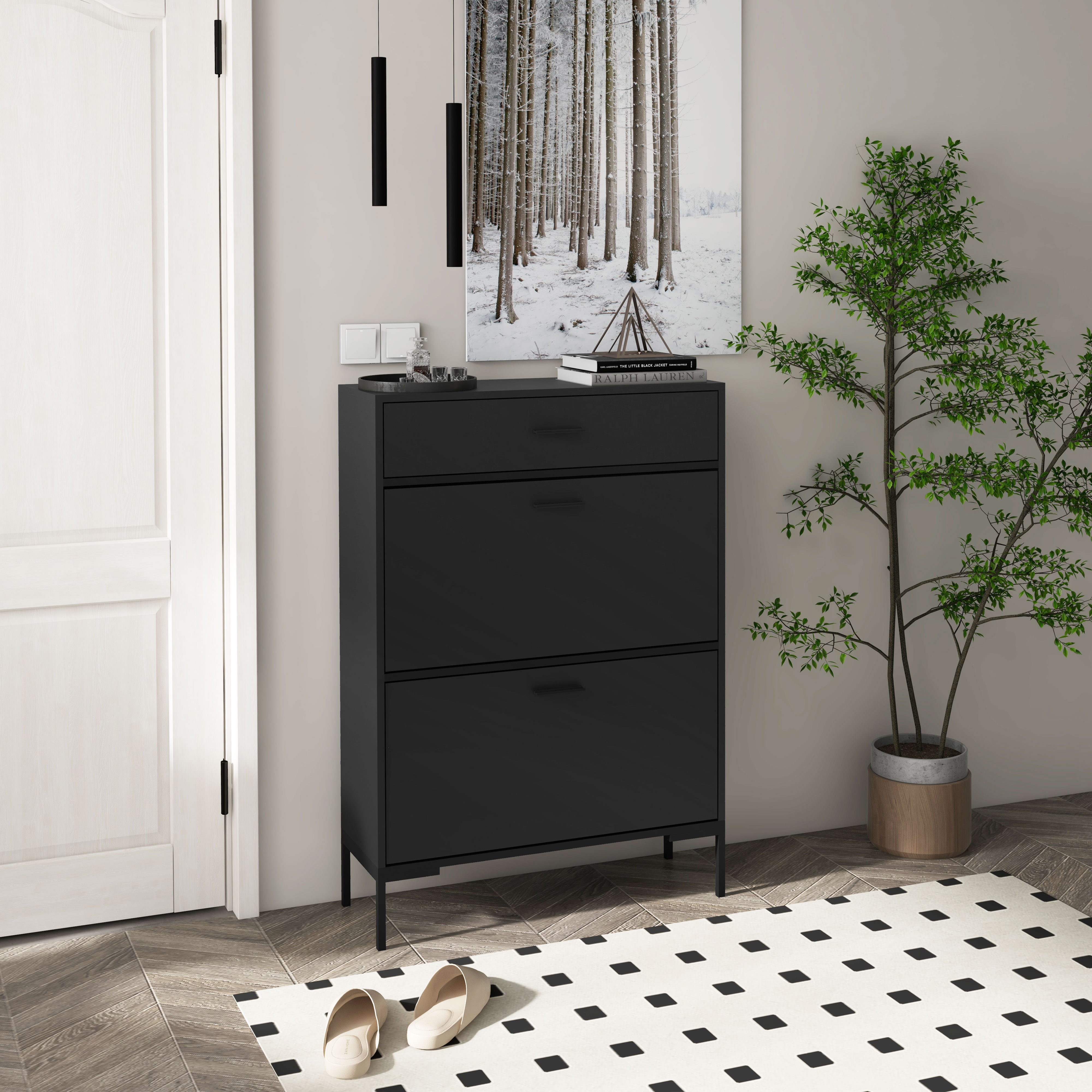 Meuble Chaussure Entree Armoire à Chaussures 12 Paires TOMI - 2 Portes + Tiroir Armoire Chaussures Idmarket