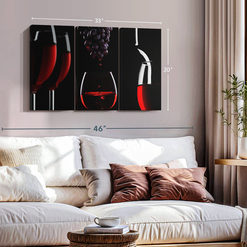 «Red Wine Life», 3 pièces, H 20 po x l 33 po