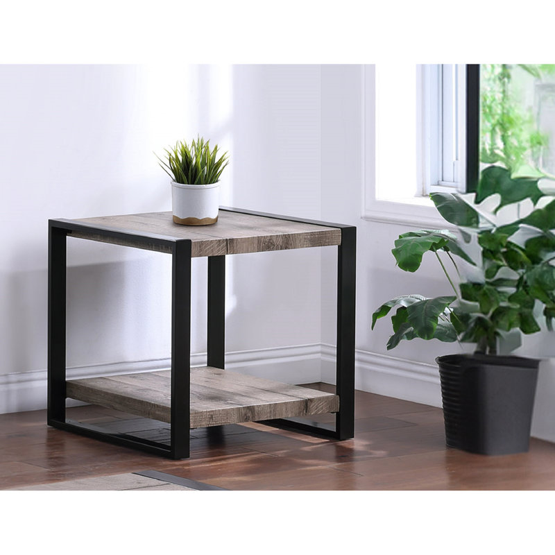 Table de bout rustique avec rangement au fini gris pour la maison