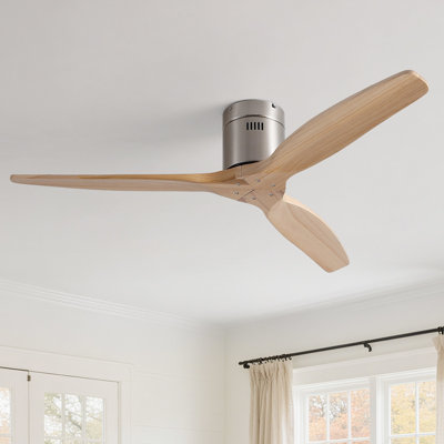 52" 3-Blades Flush Mount Wood Ceiling Fan without Light
