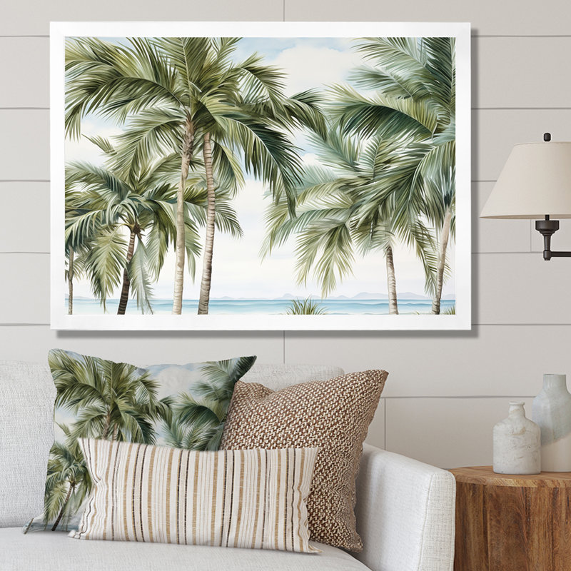 Palmiers sur la plage I - Art mural palmiers et palmiers, Cadre simple blanc, H 24 po x l 32 po x P 1 po