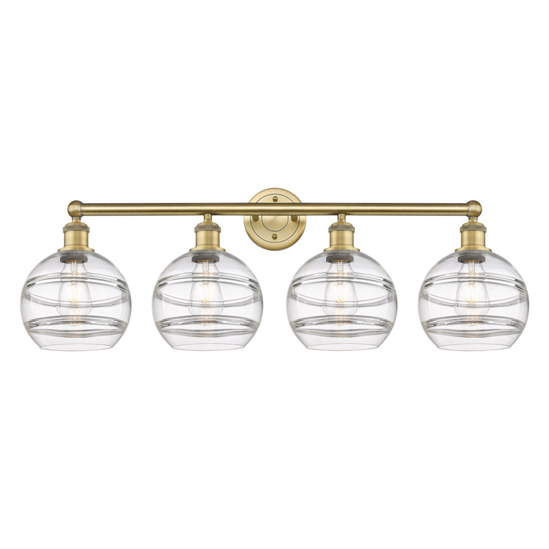 Éclairage pour meuble-lavabo à 4 lumières à intensité variable Chartoff, Transparent, Laiton brossé