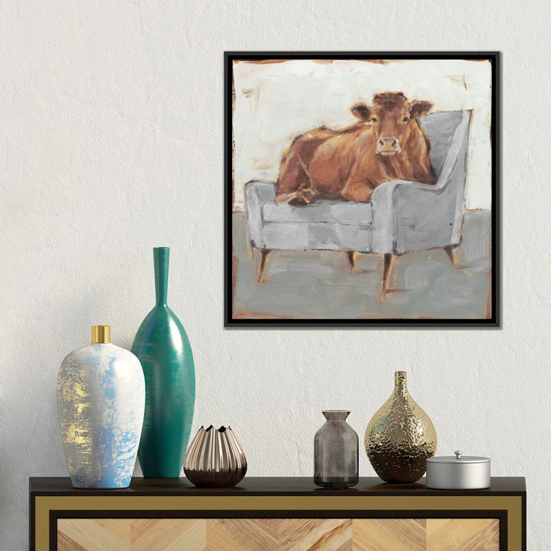 «Moo-ving In IV - Brown & Grey» par Ethan Harper, H 18 po x l 18 po, Toile tendue