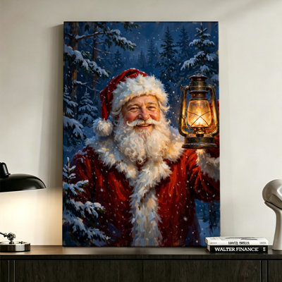 Santa Claus Smiling with a Lantern, Canvas Wall Art, 20 x 30 Inch