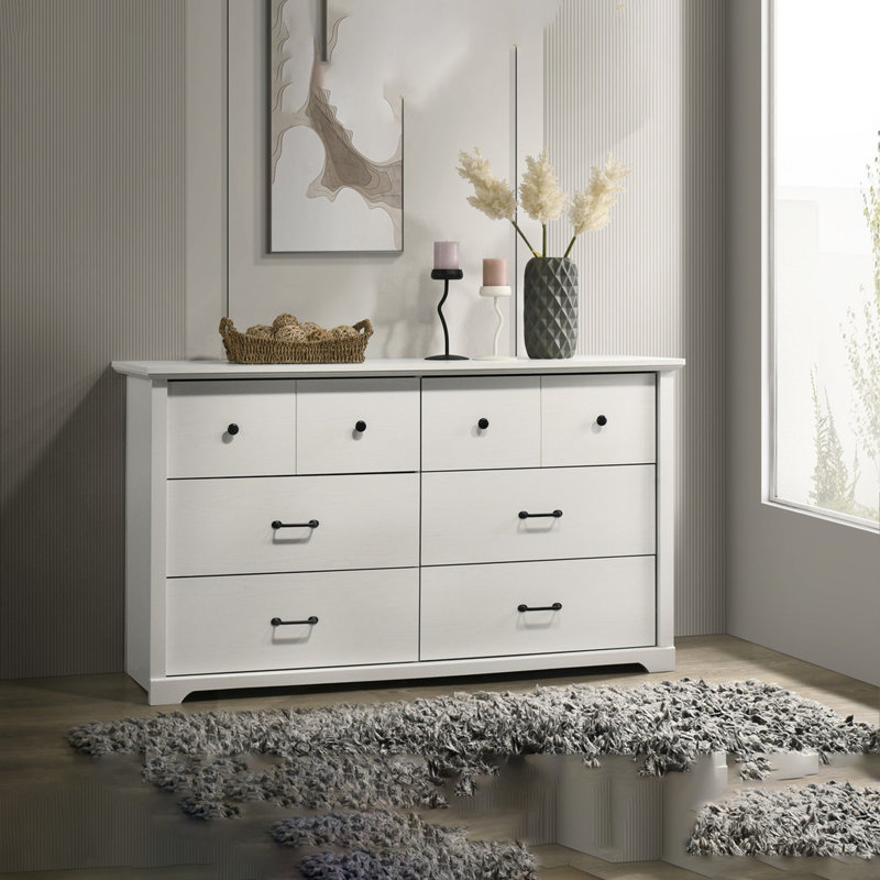 Commode blanche à 6 tiroirs avec poignées noires Elettra
