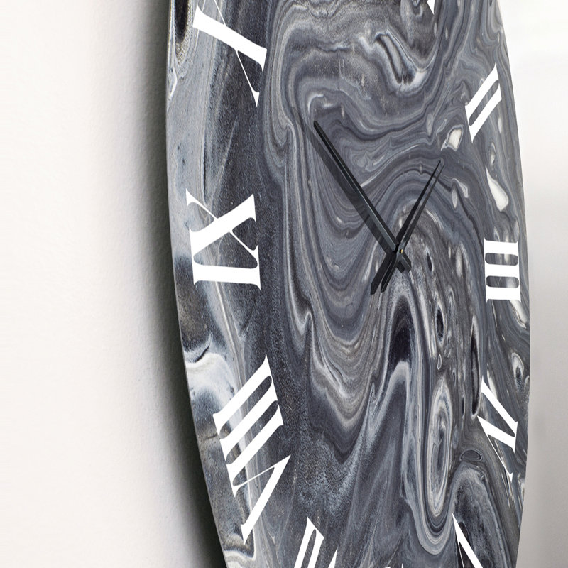 Marble Waves In Shades Of Grey - horloge murale moderne, Petit