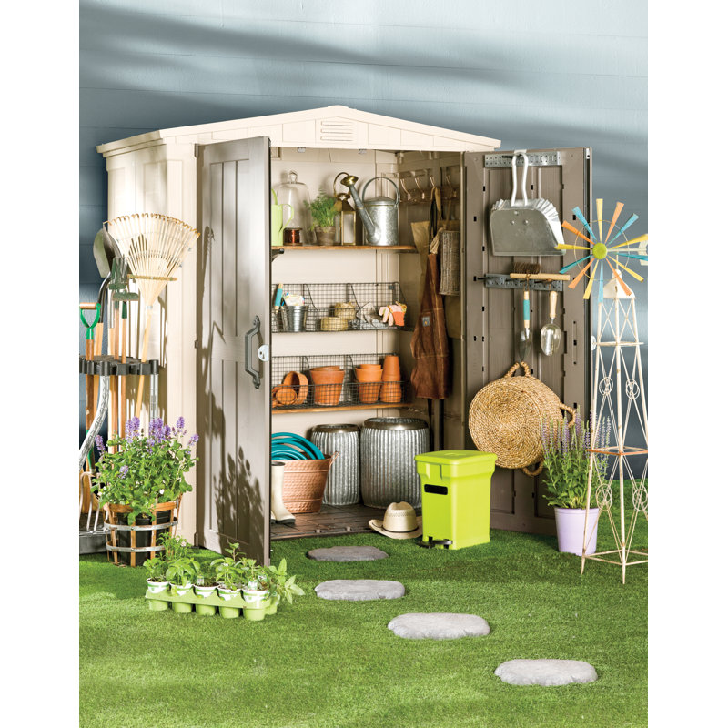 Keter Factor 6x3 ft. Durable Resin Outdoor Storage Shed With Floor and Double Doors for Garden Patio Furniture and Yard Tools, Brown