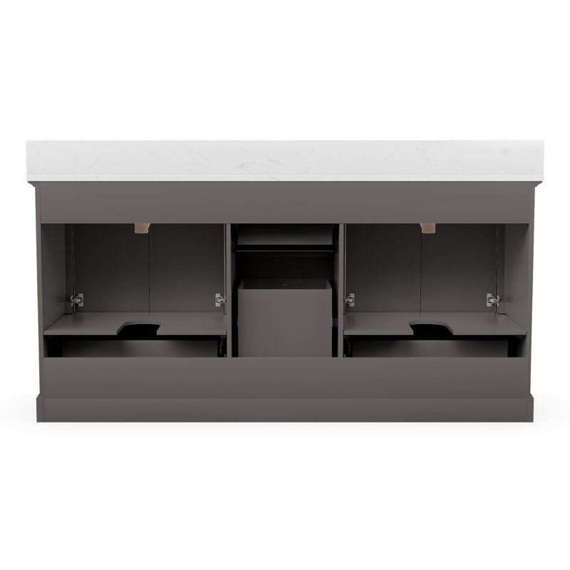 Meuble-lavabo double 72 po avec lavabos sous-comptoir en céramique, armoire en panneau de fibres à densité moyenne, tiroirs à fermeture en douceur et comptoir de style marbre