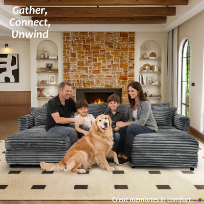 Gus 102.4"W 6 Seaters Convertible LAF RAF U-shape Corduroy Sectional, include 2 Ottomans