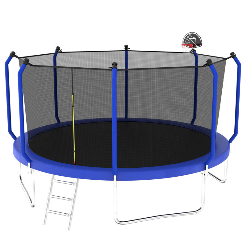 Trampoline 14FT avec panier de basketball, trampoline d'extérieur renforcé de type ASTM avec filet d'enclos