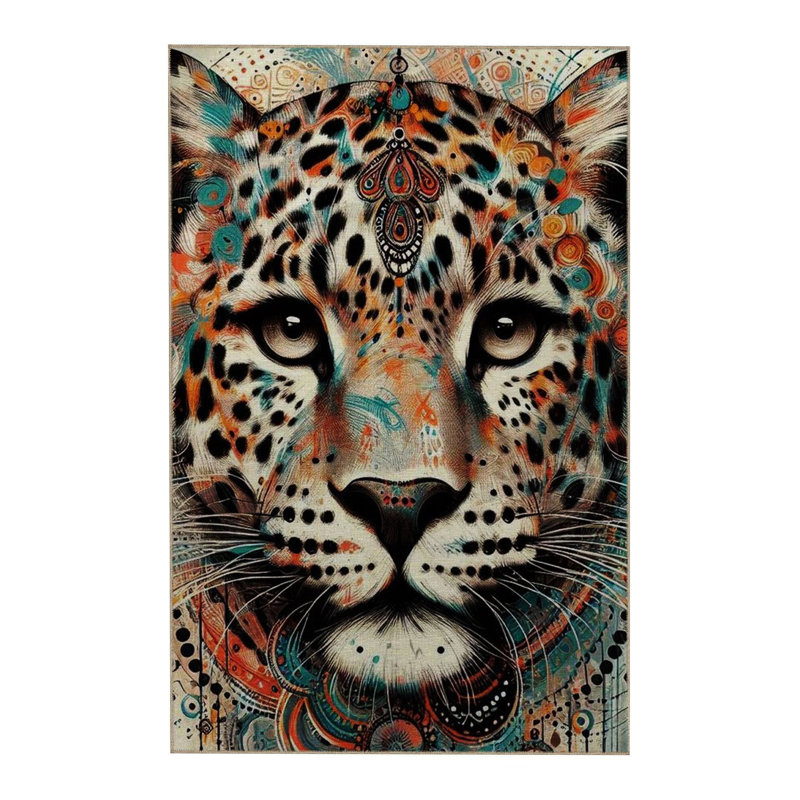 Tapis tissé à motif tigre multicolore et lavable à la machine, Sous-tapis rectangulaire de 3 pi 3 po x 4 pi 11 po