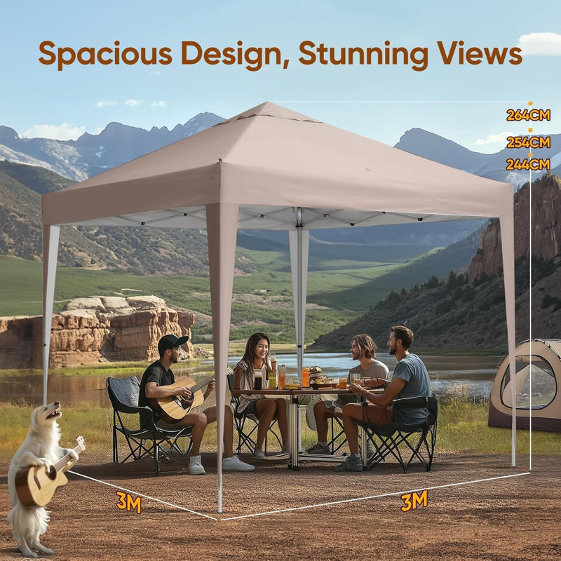 3x3m (10x10ft) Portable Pop Up Canopy Gazebo with Carry Bag, Lightweight Shelter Tent, Beige
