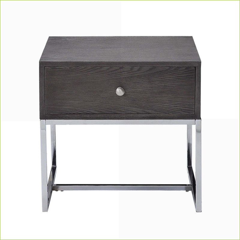 Modern Grey Oak and Chrome Coffee Table with Storage, Sturdy Metal Base for Living Room