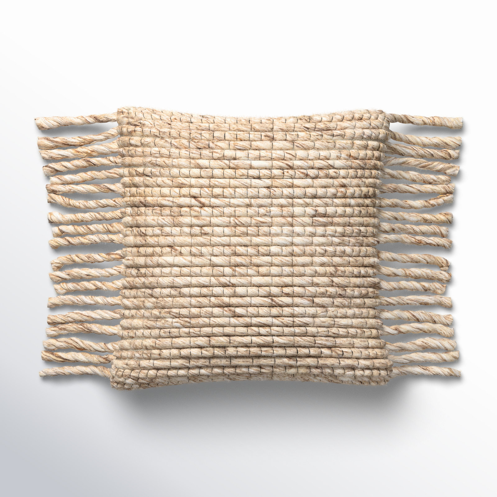 Cormac Reversible Wool Throw Pillow with Tassels, 20" x 20", Brown/Beige/Off-White, Polyester