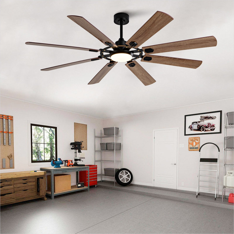 Large 72-Inch Indoor/Outdoor Ceiling Fan with LED Light for Great Rooms and Covered Patios, Deep Black Solid Wood Blades, Remote Control, 6-Speed Quiet DC Motor