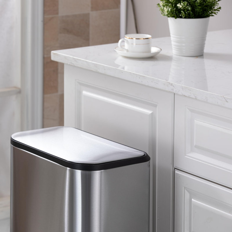 Stainless Steel Kitchen Trash Can with Soft-Close Lid, Rectangular Garbage Bin