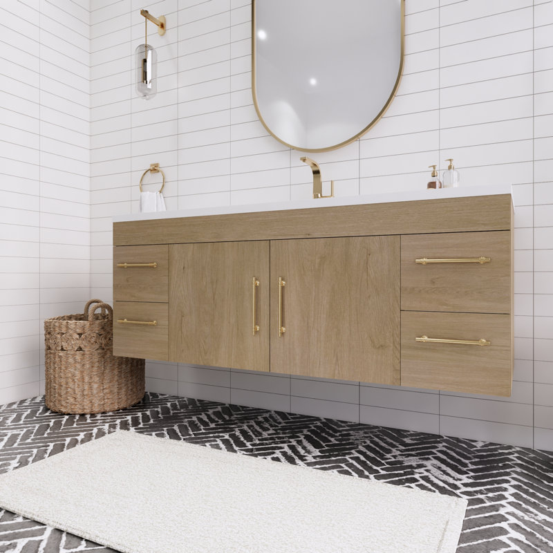 Ensemble de meuble-lavabo mural simple 60 "Spring, Chêne blanc