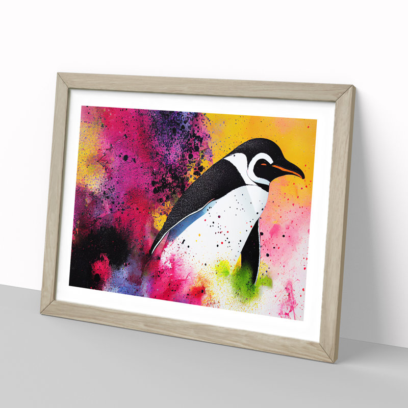 Penguin Splash Vol.1 Abstract - Framed Print, 46cm H x 64cm W x 2cm D, Oak